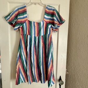 Madewell Multicolor Striped Cotton Square Neck Dress